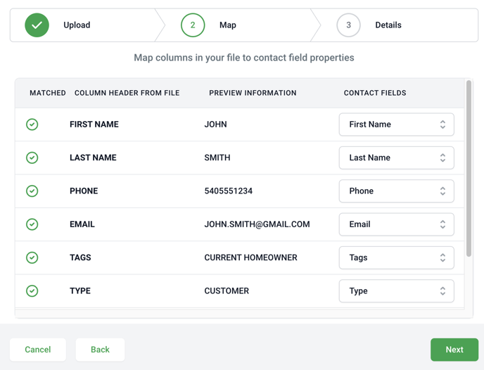 Contact Import mapping