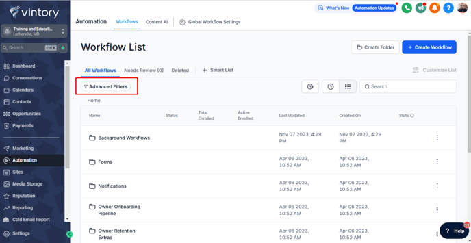 Workflow Filters